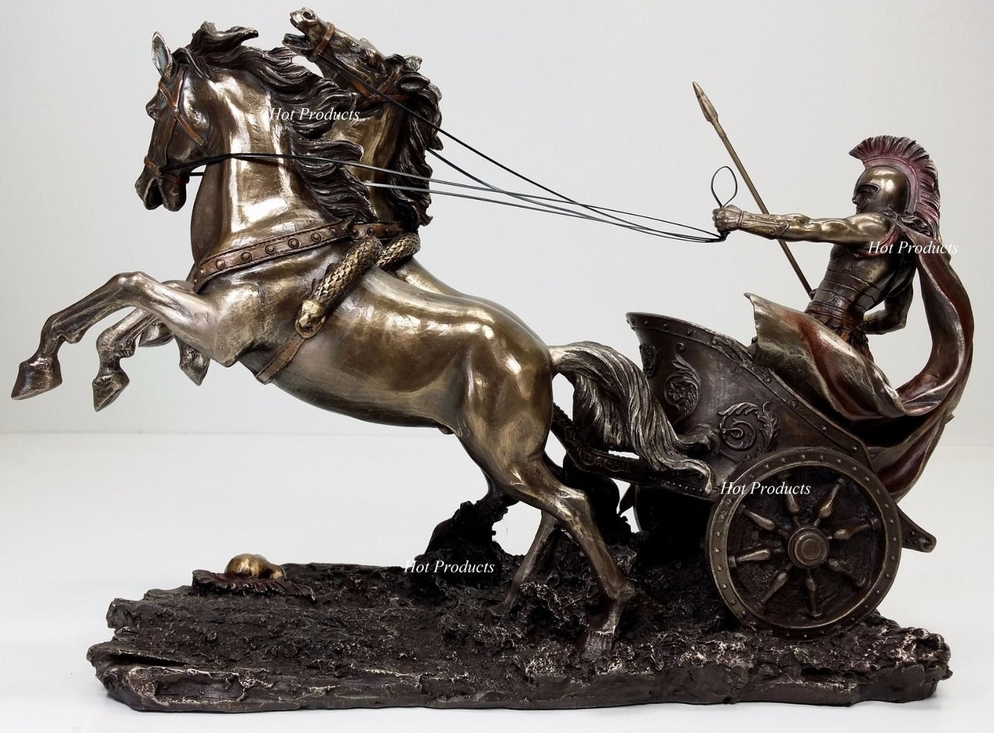 14" Achilles in Roman Gladiator Chariot Sculpture Statue Bronze Color