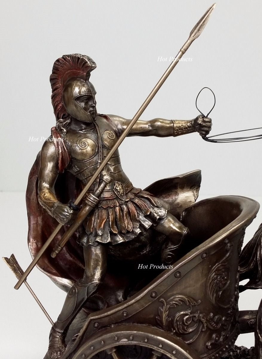 14" Achilles in Roman Gladiator Chariot Sculpture Statue Bronze Color