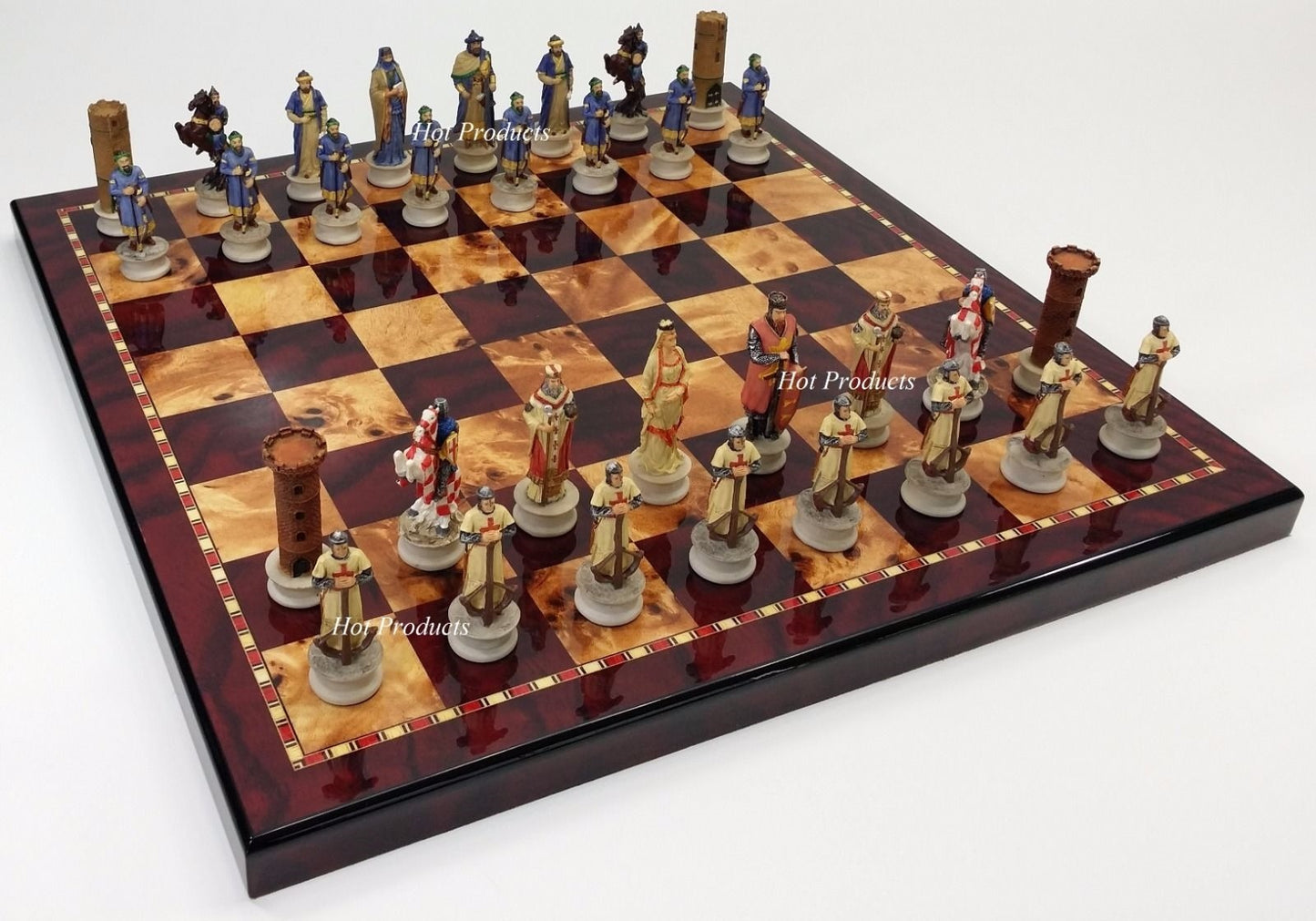 Medieval Times Crusade Arabian vs Christian Chess Set W/ 18" Cherry Color Board