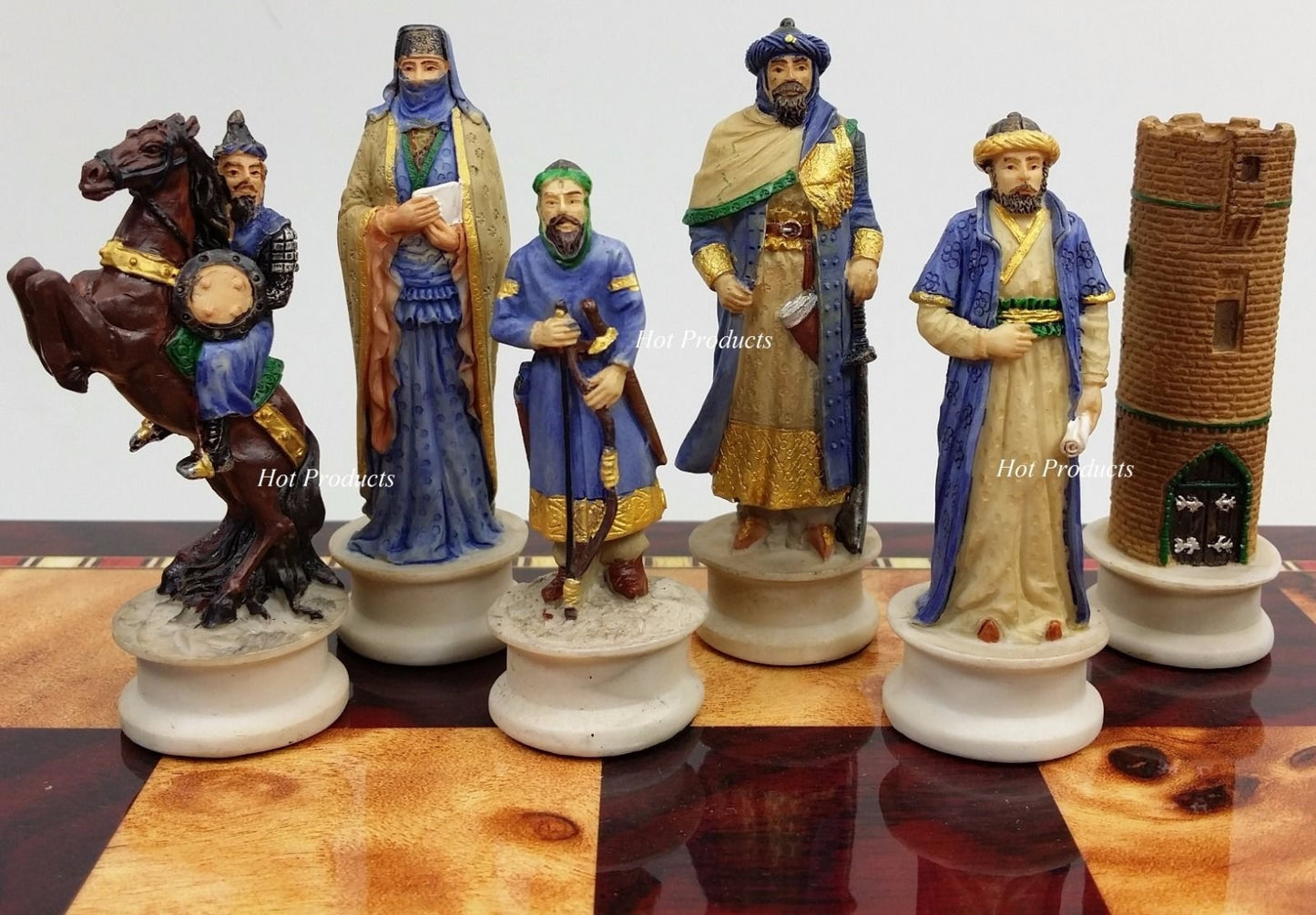 Medieval Times Crusade Arabian vs Christian Chess Set W/ 18" Cherry Color Board