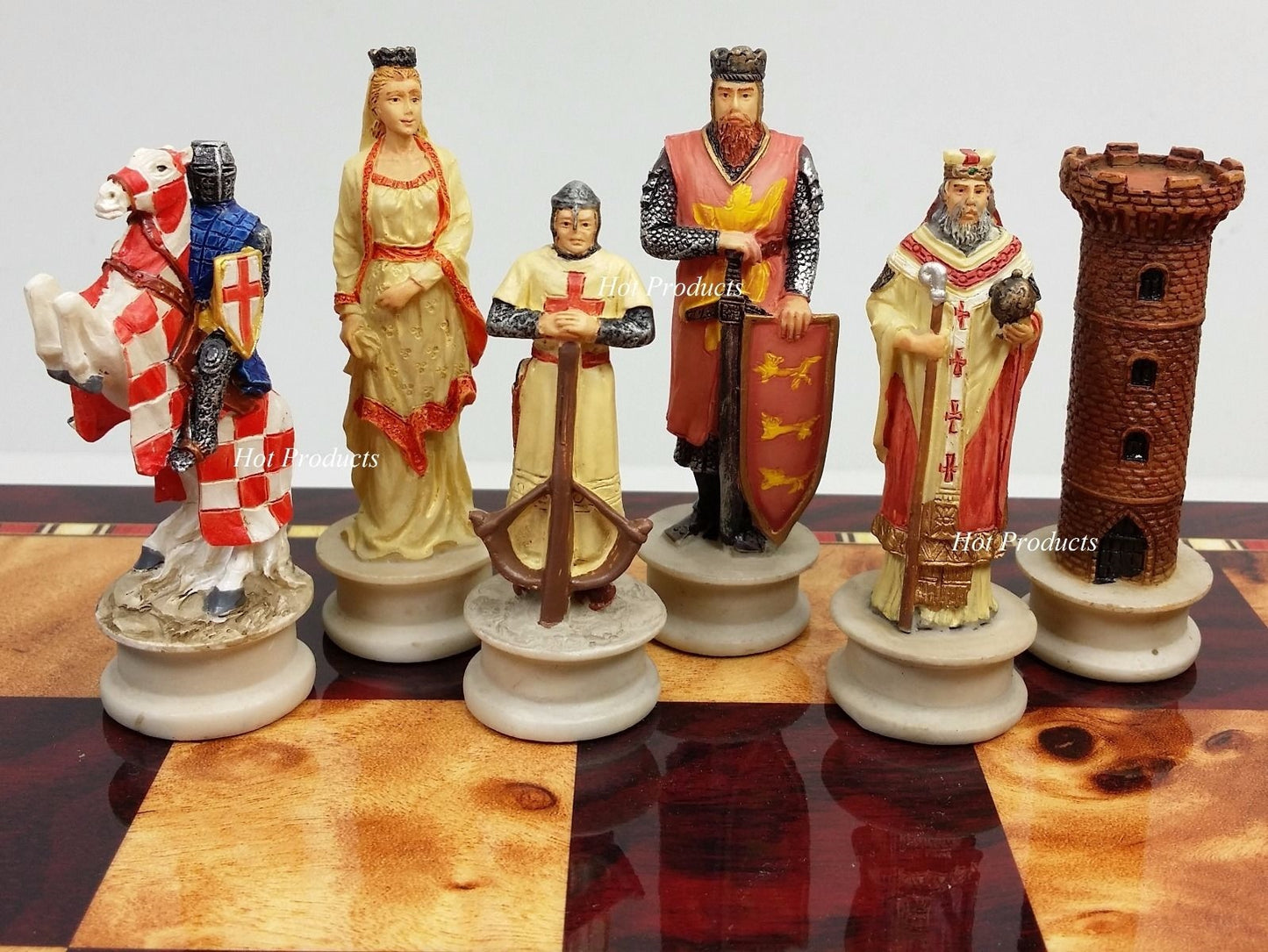 Medieval Times Crusade Arabian vs Christian Chess Set W/ 18" Cherry Color Board