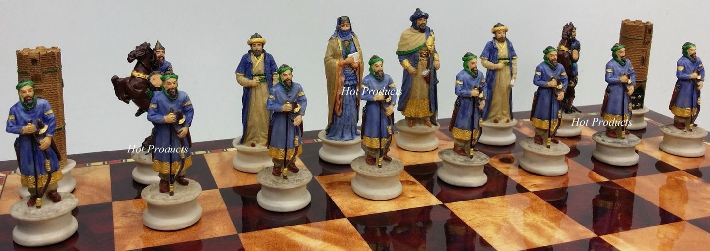 Medieval Times Crusade Arabian vs Christian Chess Set W/ 18" Cherry Color Board