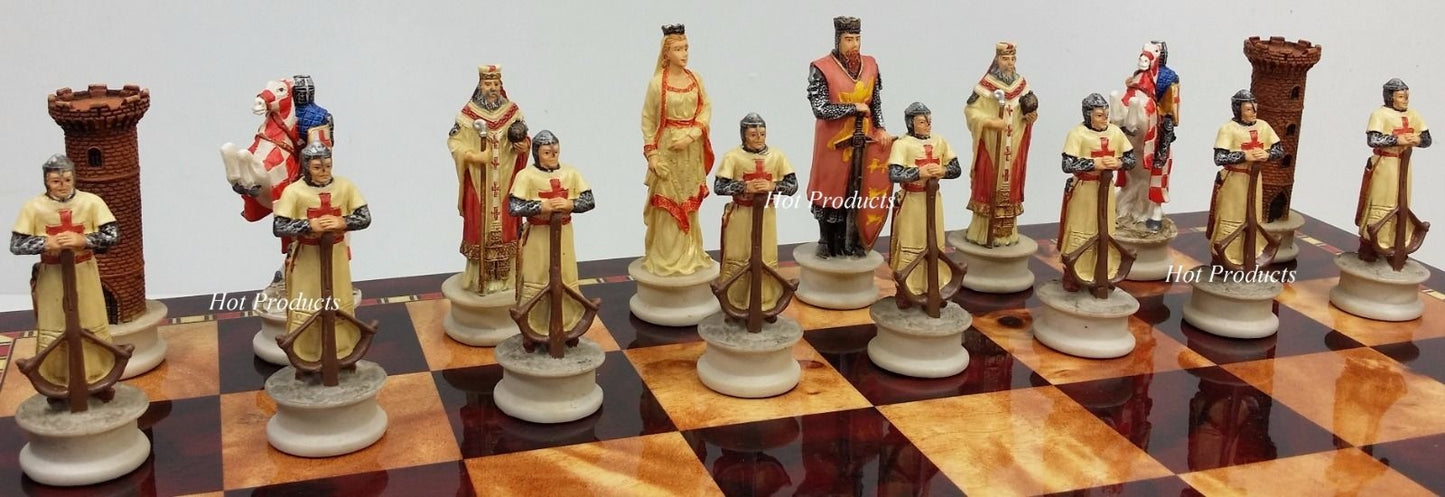 Medieval Times Crusade Arabian vs Christian Chess Set W/ 18" Cherry Color Board