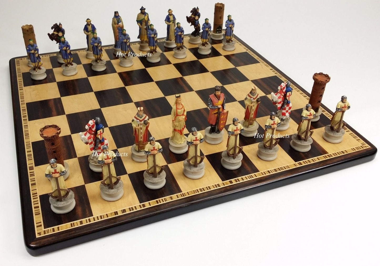 Medieval Times CRUSADE Arabian vs Christian Chess Set Ebony & Maple Wood Board