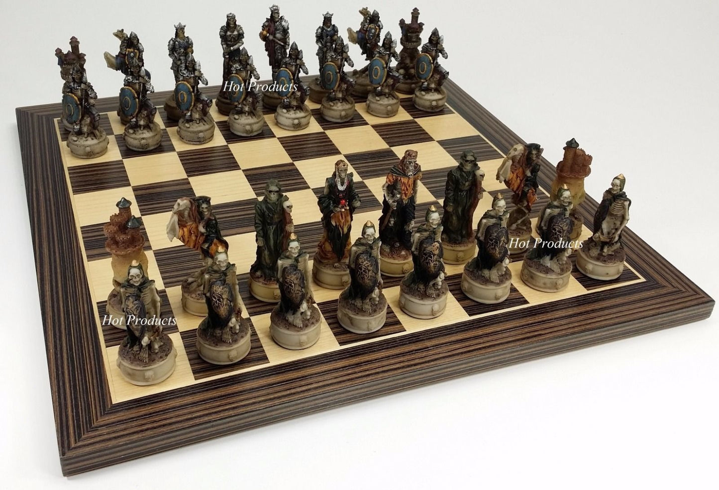 Skeleton Slayer Gothic Skull Chess Set W/ 14" Ebony & Maple Wood Board