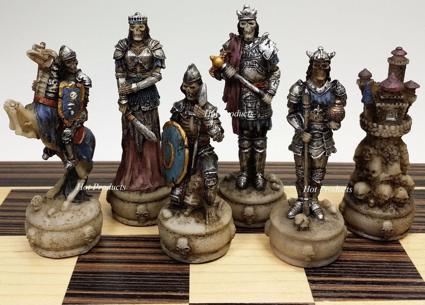 Skeleton Slayer Gothic Skull Chess Set W/ 14" Ebony & Maple Wood Board