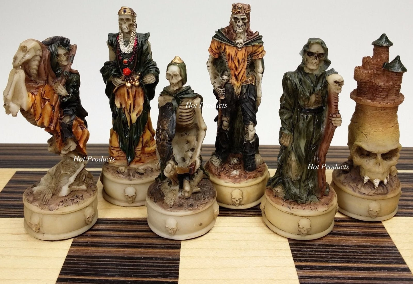 Skeleton Slayer Gothic Skull Chess Set W/ 14" Ebony & Maple Wood Board