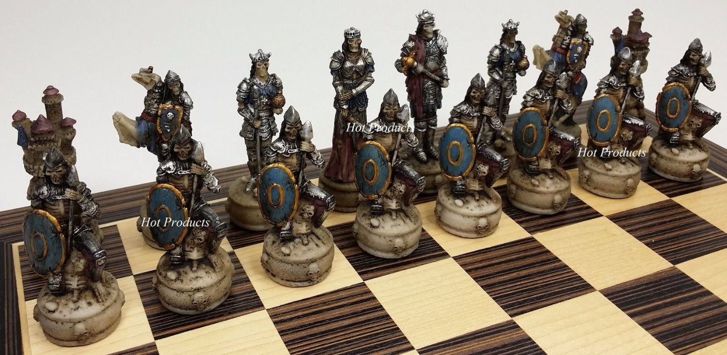 Skeleton Slayer Gothic Skull Chess Set W/ 14" Ebony & Maple Wood Board