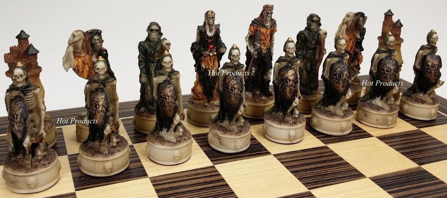 Skeleton Slayer Gothic Skull Chess Set W/ 14" Ebony & Maple Wood Board