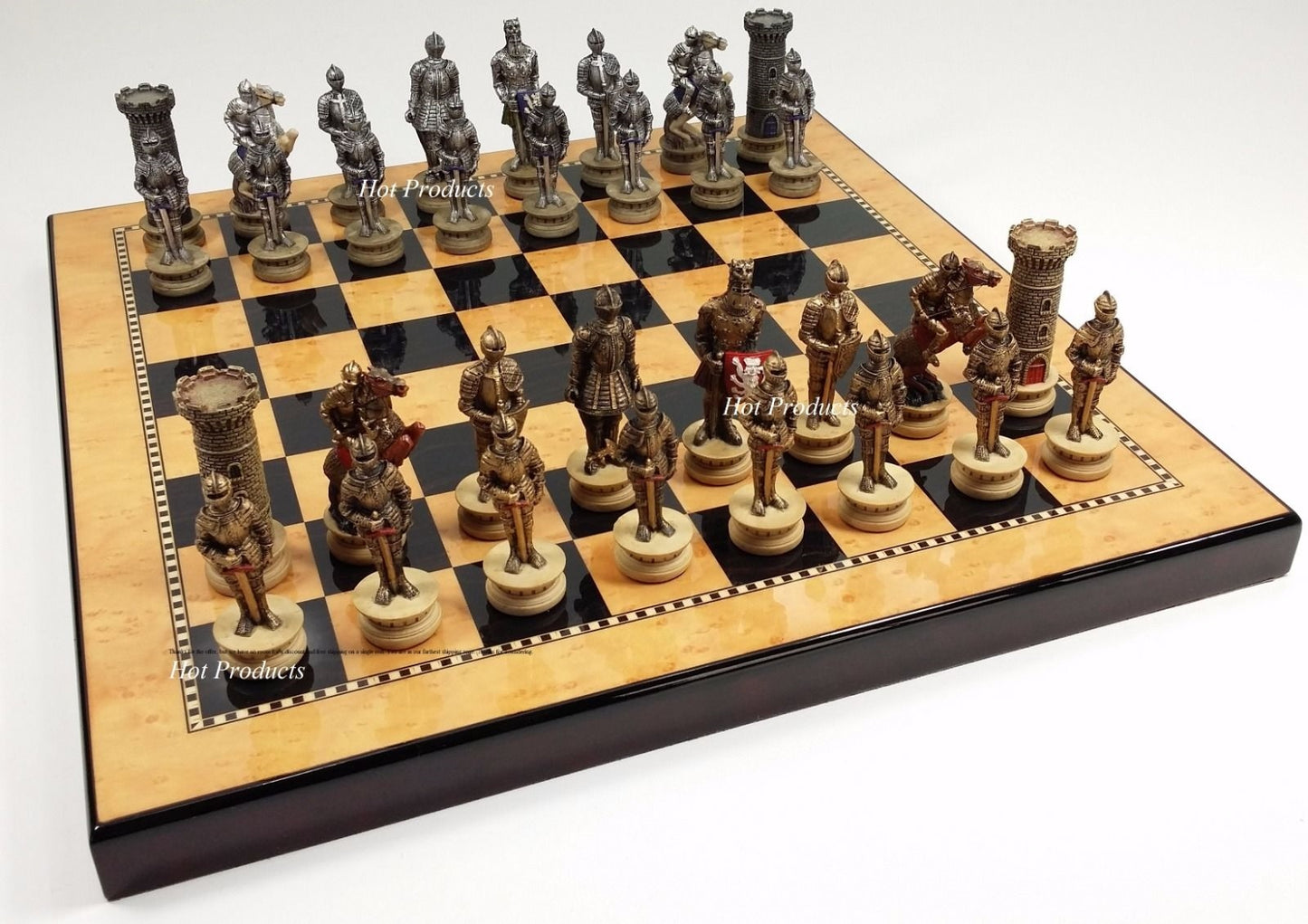 Medieval Times Crusades Warrior Knight Chess Set 15" Walnut & Maple Color Board