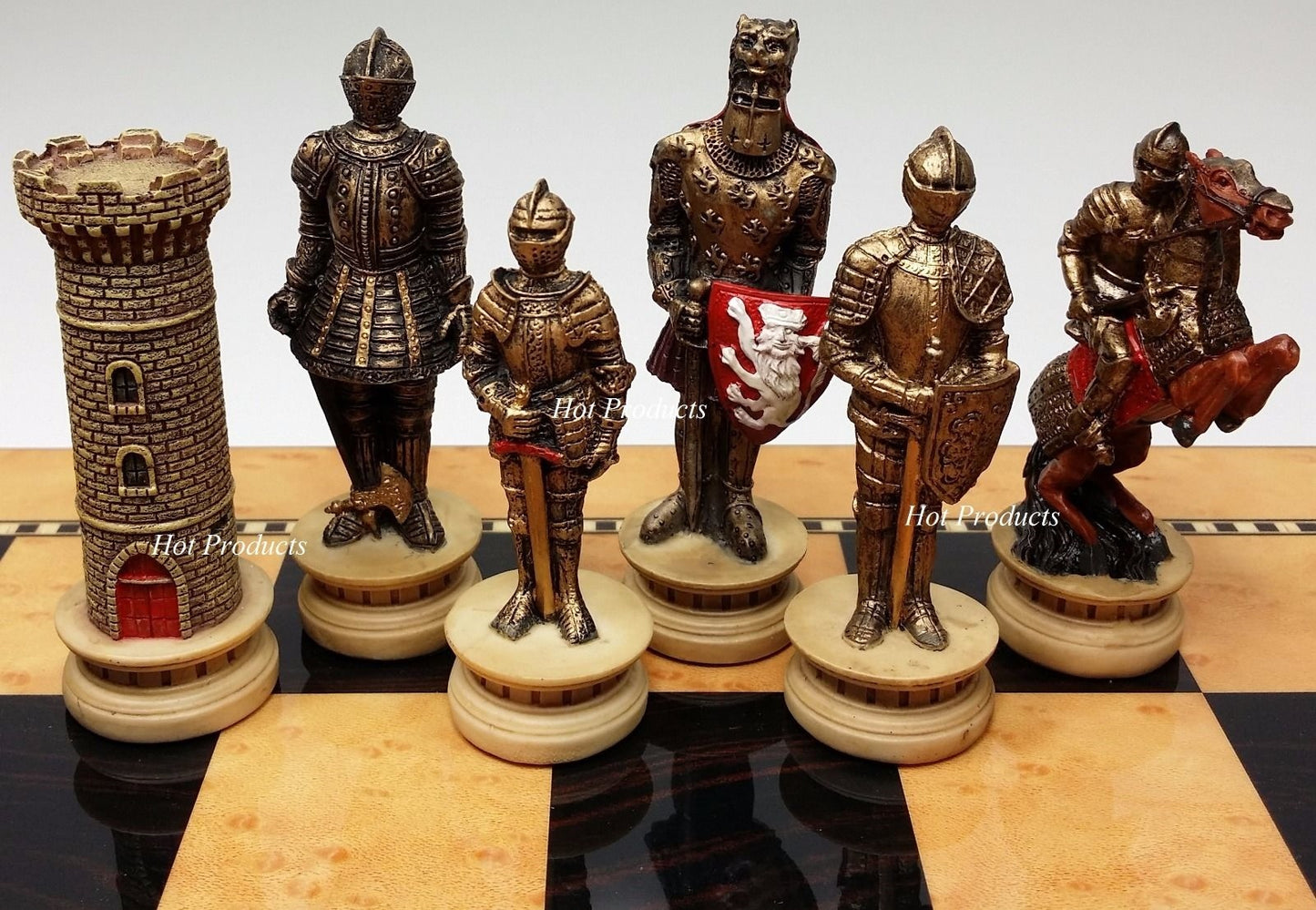 Medieval Times Crusades Warrior Knight Chess Set 15" Walnut & Maple Color Board