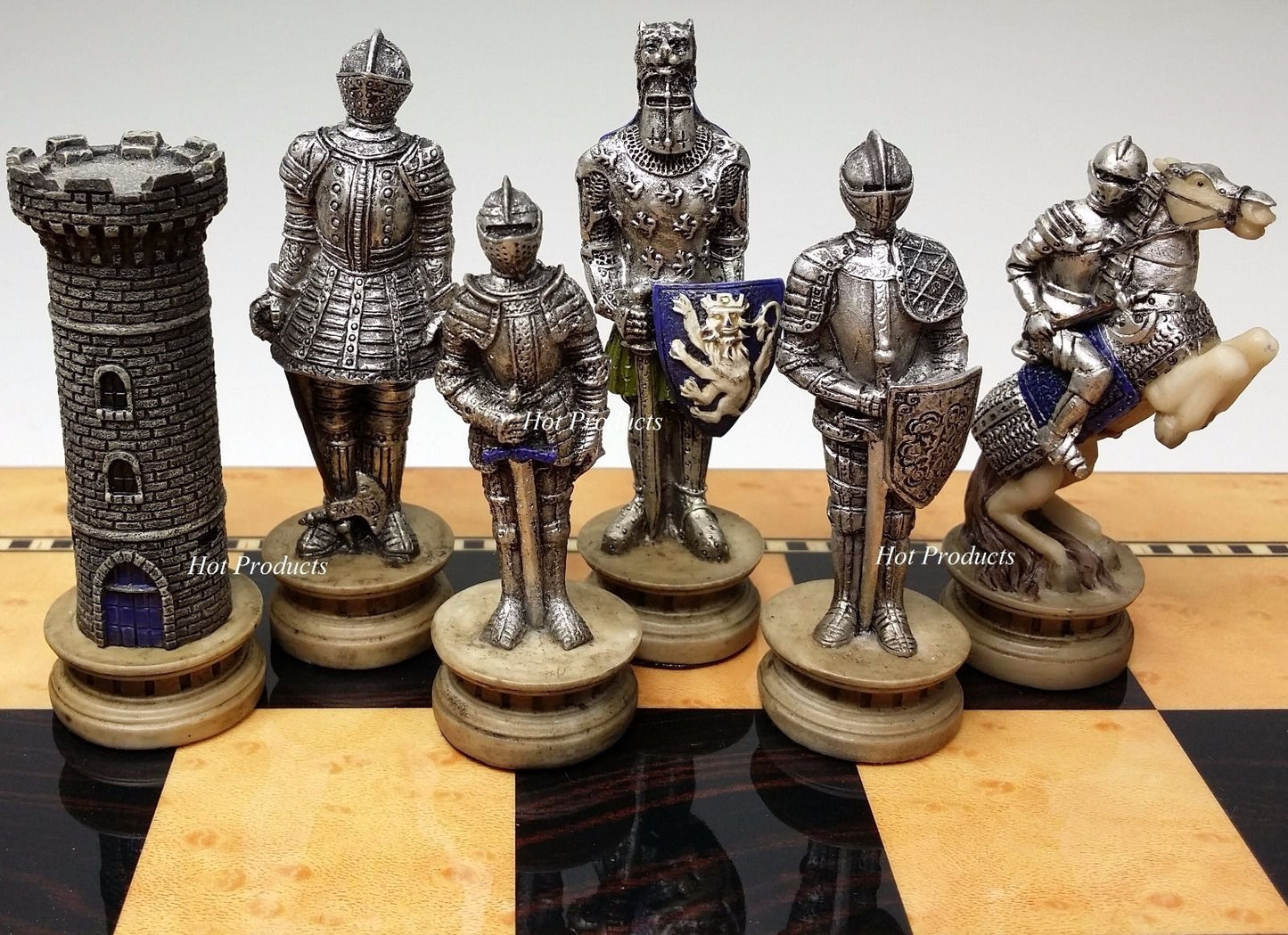 Medieval Times Crusades Warrior Knight Chess Set 15" Walnut & Maple Color Board