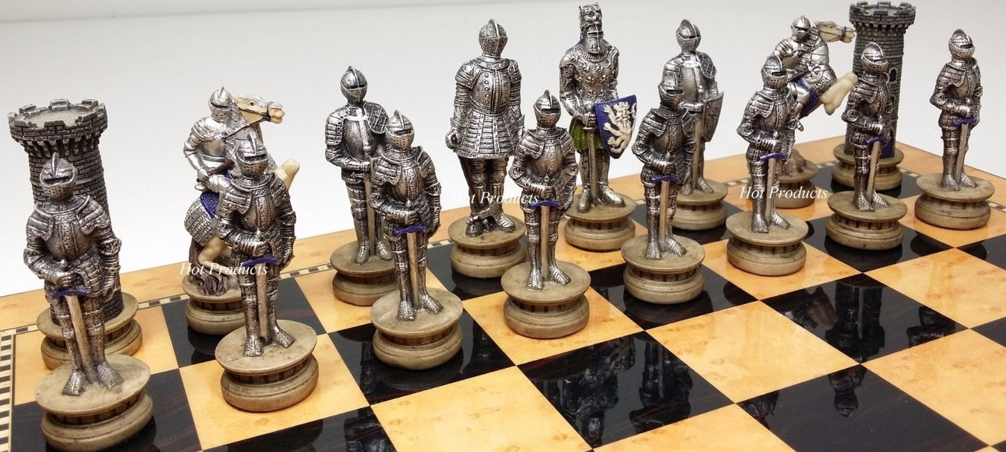 Medieval Times Crusades Warrior Knight Chess Set 15" Walnut & Maple Color Board