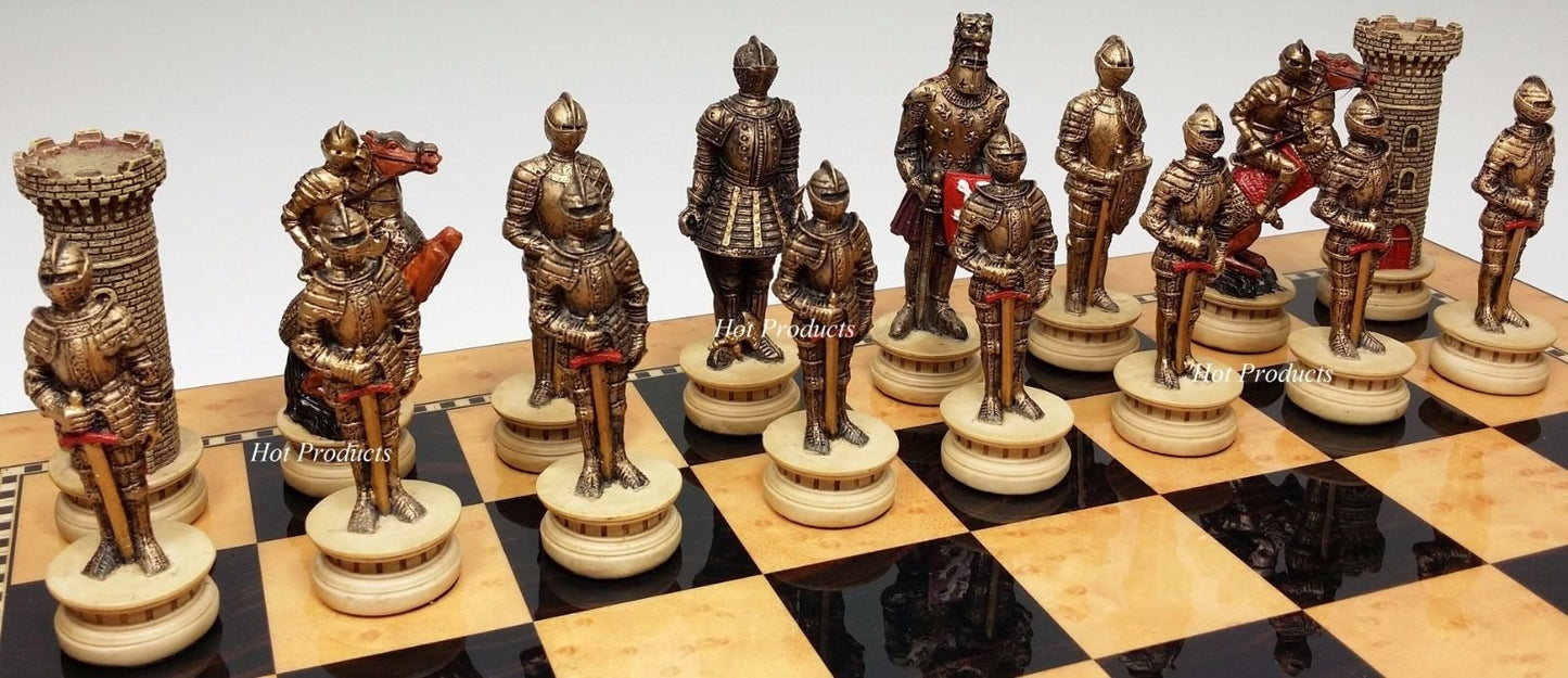 Medieval Times Crusades Warrior Knight Chess Set 15" Walnut & Maple Color Board