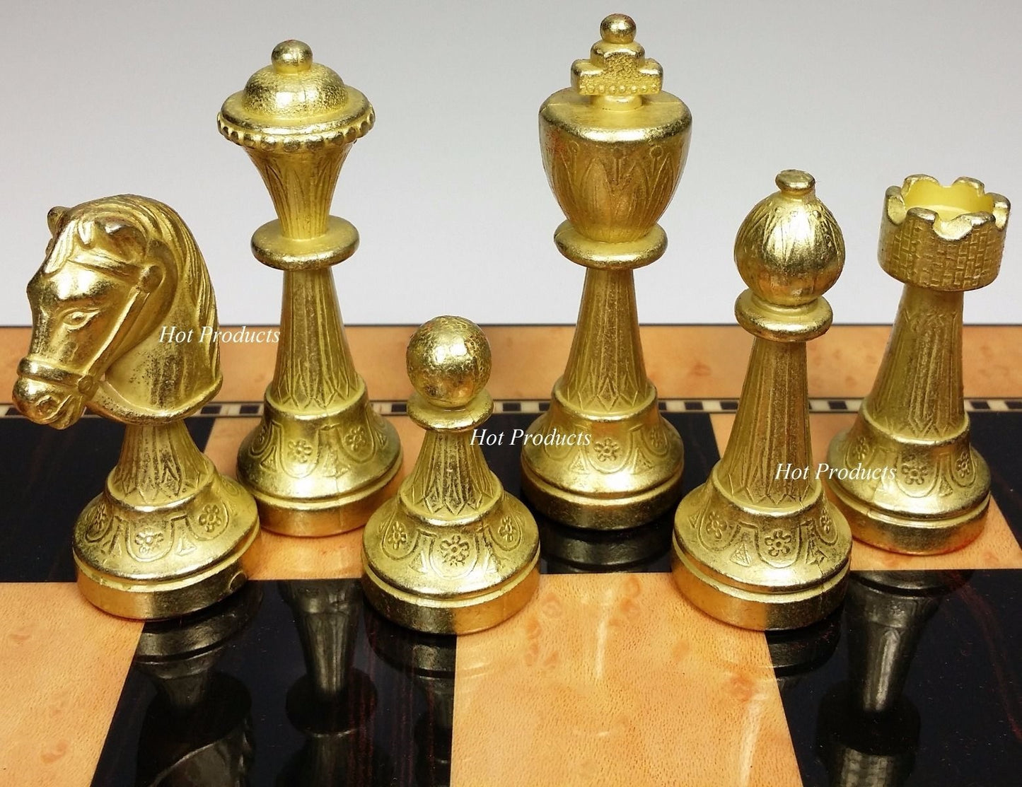 Brass CLASSIC Metal Gold Silver Color Staunton Chess Set 15" Walnut Color Board