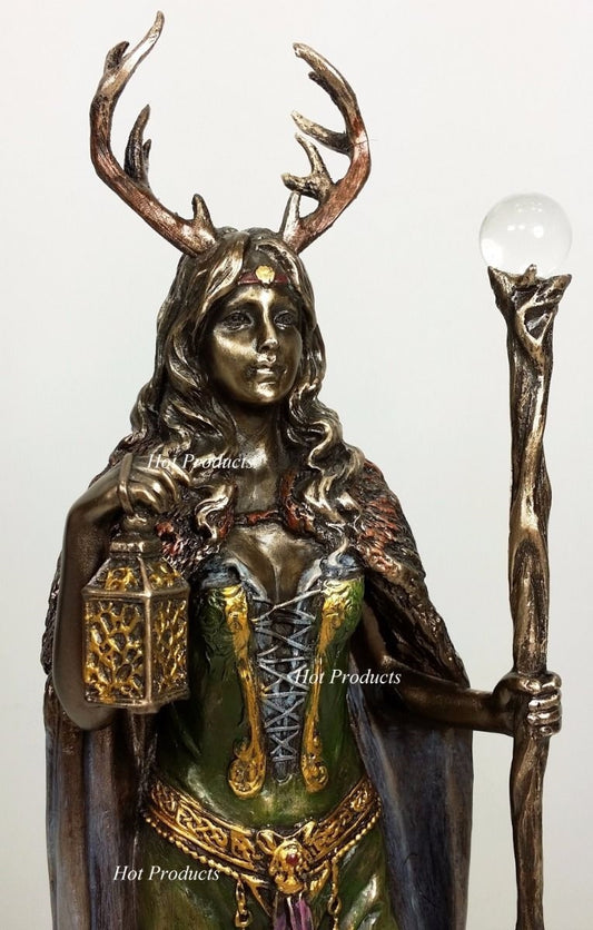 10 5/8" Elen of the Ways Antlered Forest Goddess Viking Statue Bronze Color