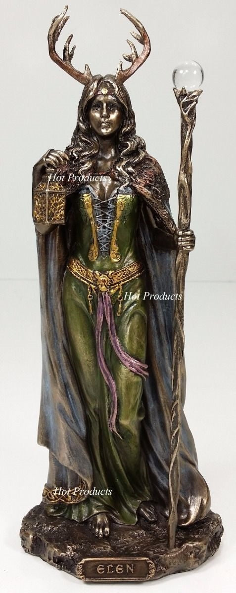 10 5/8" Elen of the Ways Antlered Forest Goddess Viking Statue Bronze Color