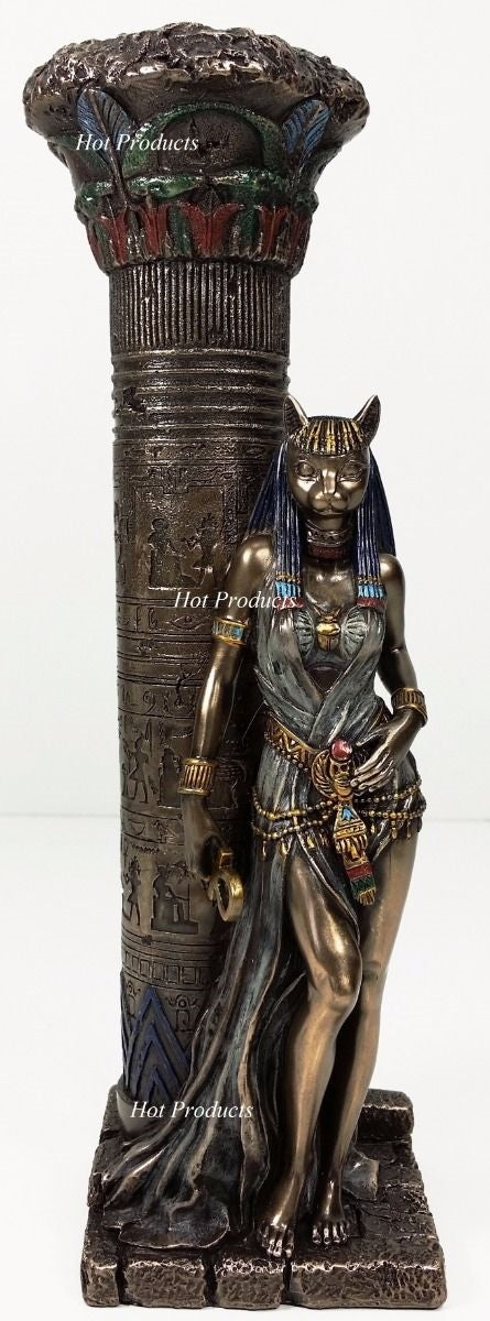 Egyptian Cat Goddess Bastet Candle Holder Statue Sculpture Antique Bronze Finish