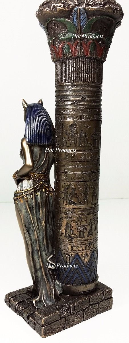 Egyptian Cat Goddess Bastet Candle Holder Statue Sculpture Antique Bronze Finish