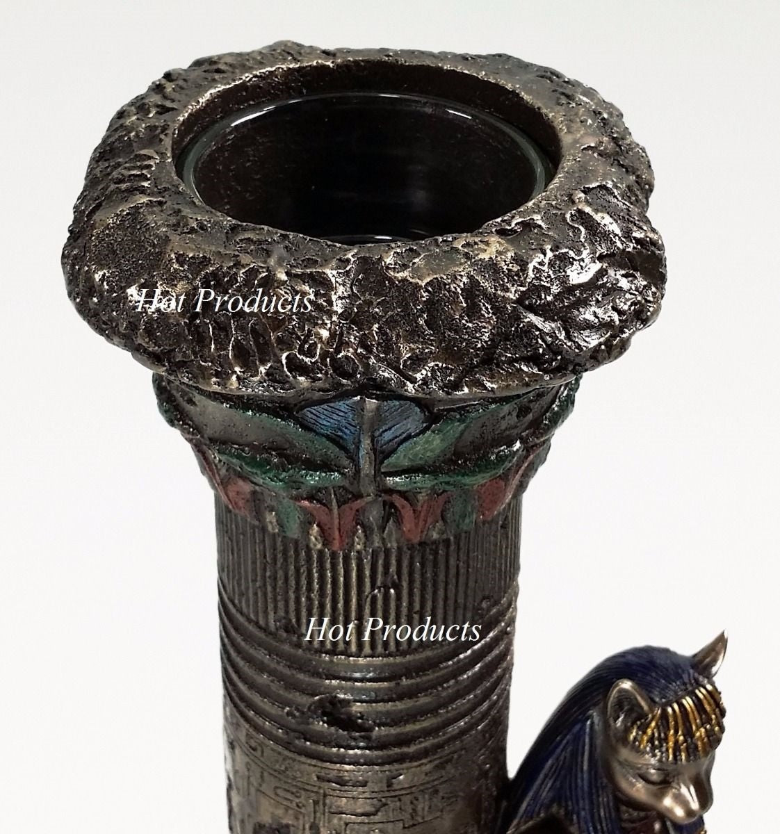 Egyptian Cat Goddess Bastet Candle Holder Statue Sculpture Antique Bronze Finish