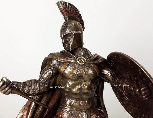 9.5" Hector of Troy Spear & Shield GREEK MYTHOLOGY Sculpture Statue Bronze Color