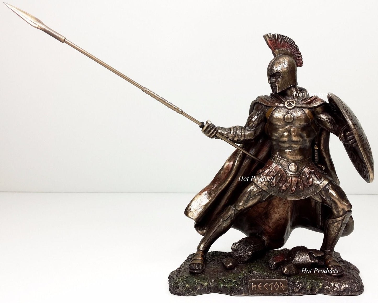 9.5" Hector of Troy Spear & Shield GREEK MYTHOLOGY Sculpture Statue Bronze Color