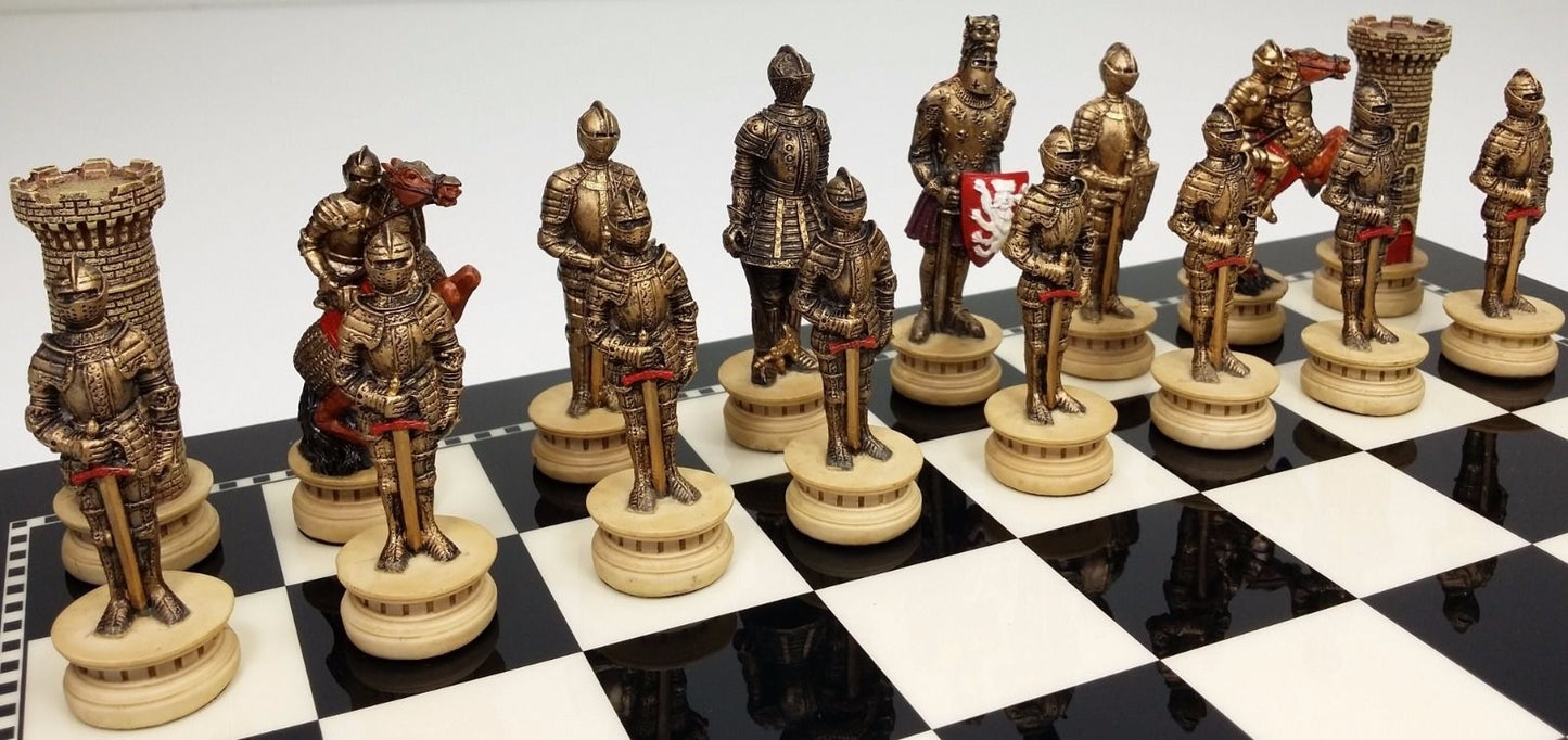 Medieval Times Crusades Armored Warrior Knight Chess Set 15" Black & White Board