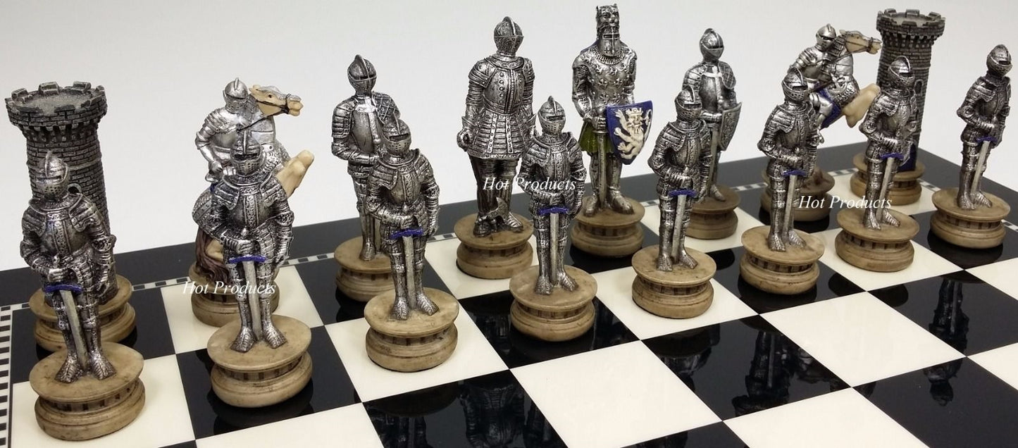 Medieval Times Crusades Armored Warrior Knight Chess Set 15" Black & White Board