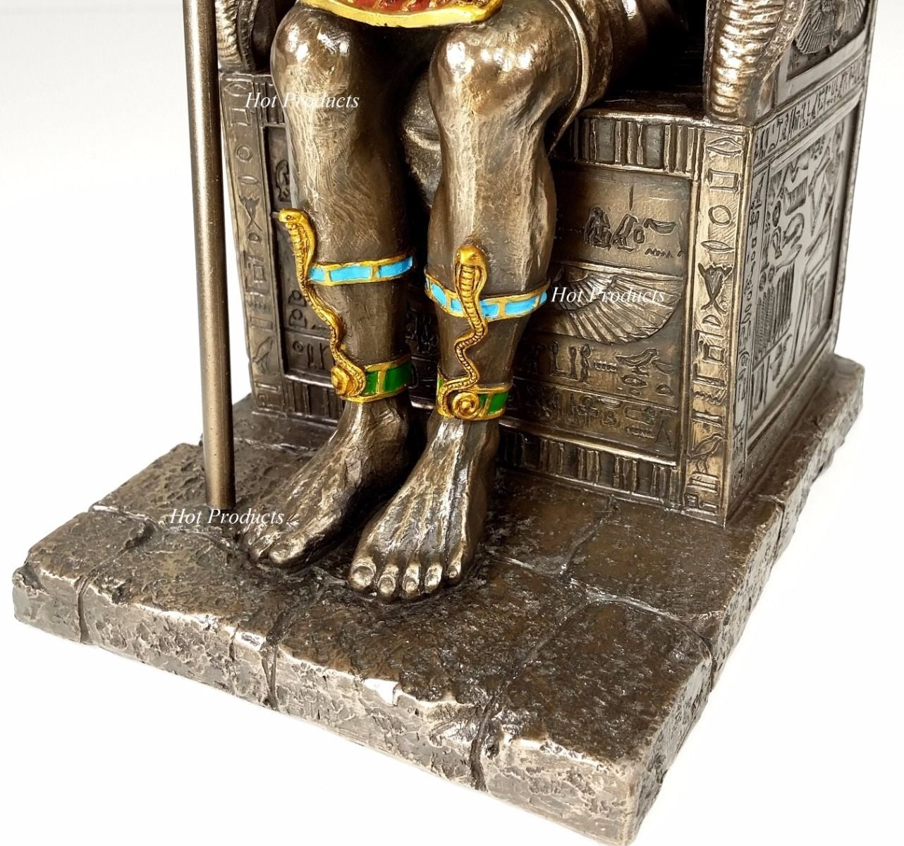 Egyptian Anubis Jackal W/ Cobra Scepter on Throne Statue Antique Bronze Finish