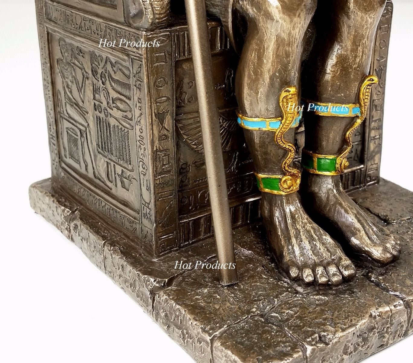 Egyptian Anubis Jackal W/ Cobra Scepter on Throne Statue Antique Bronze Finish