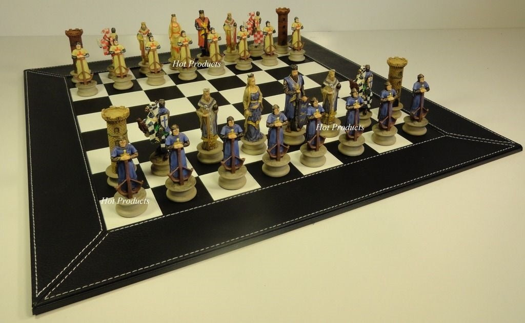 Medieval Times Crusades King Richard Knight Chess Set Black Faux Leather Board