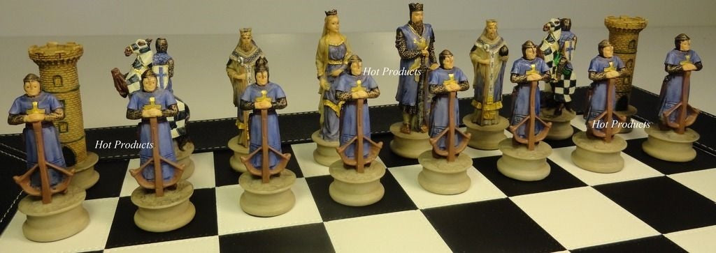 Medieval Times Crusades King Richard Knight Chess Set Black Faux Leather Board