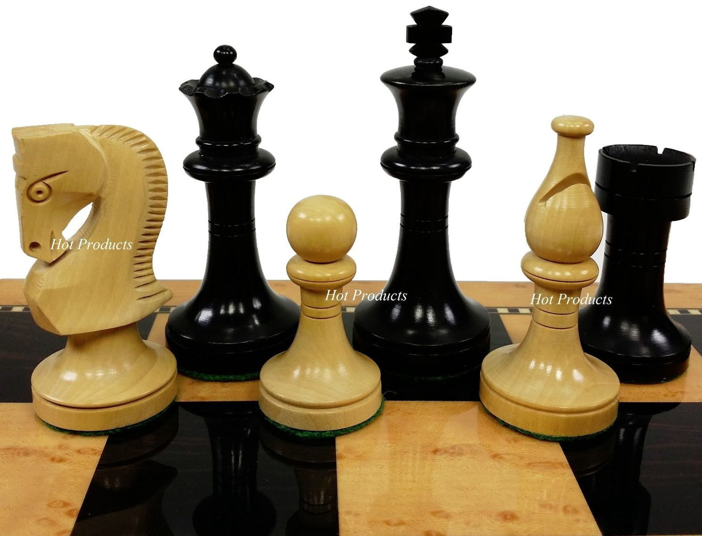 4 Queens Black 3 1/2" Staunton Wood Chess Set Gloss Dark Walnut Color Storage Bd