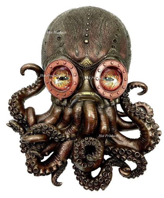 Nautical Steampunk Octopus Wall Plaque Statue Bronze Finish