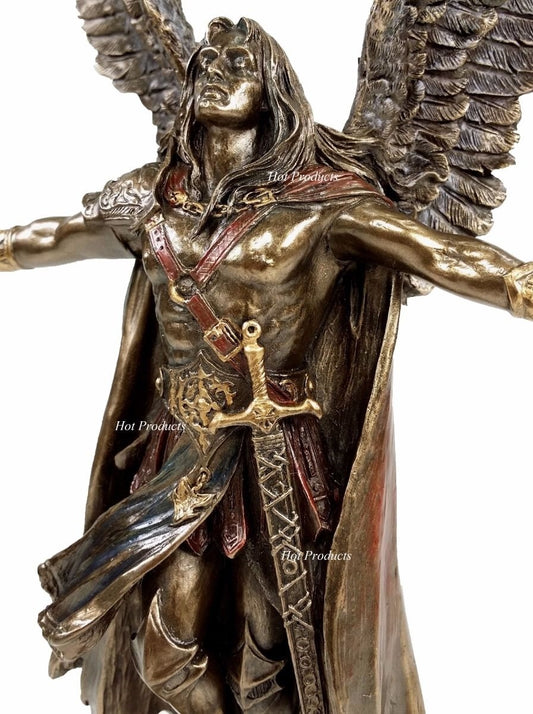 11" Ascending Saint Michael Angel Statue / Sculpture Antique Bronze Color