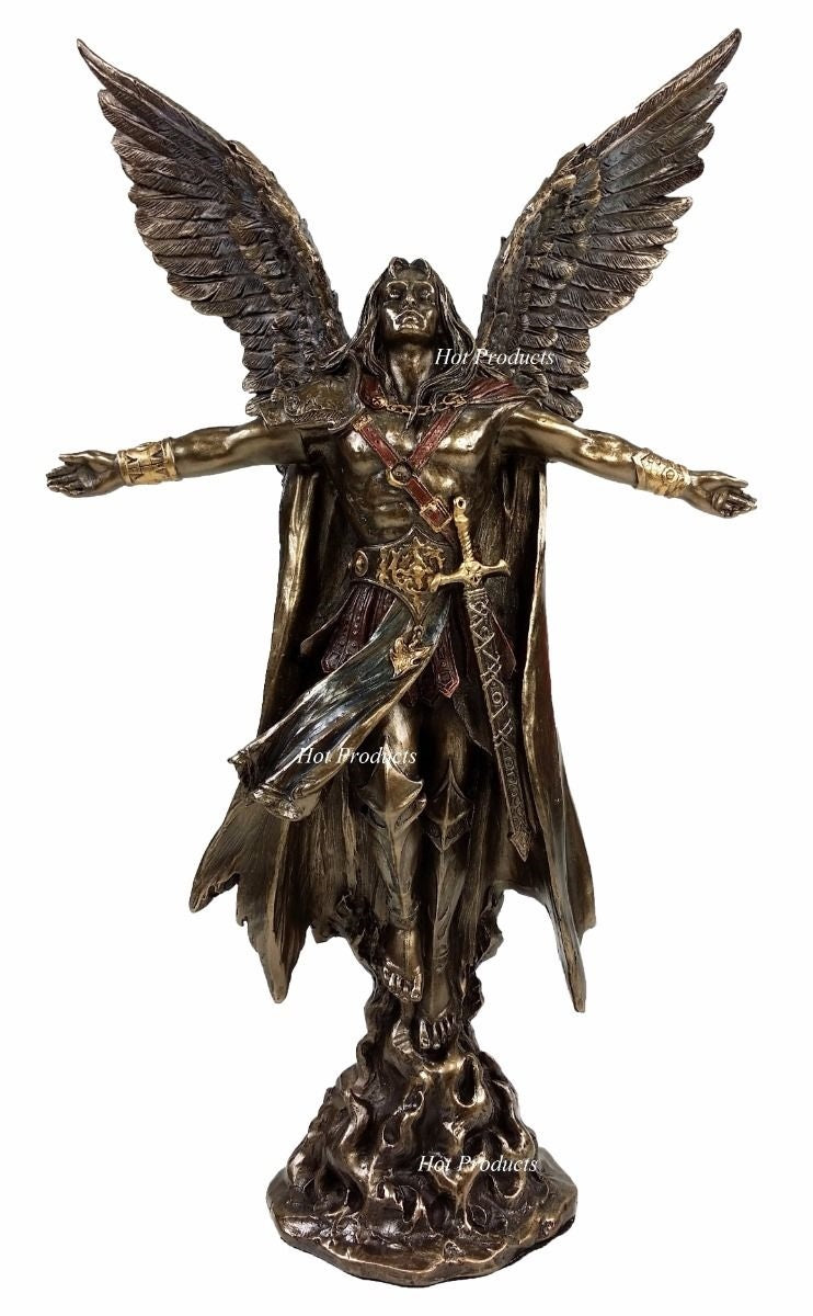 11" Ascending Saint Michael Angel Statue / Sculpture Antique Bronze Color