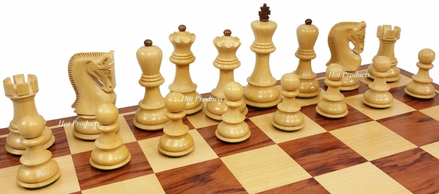 4 Queens Acacia Opposite Tops 3 3/4" Kg Staunton Wood Chess Set 17" Padauk Bd