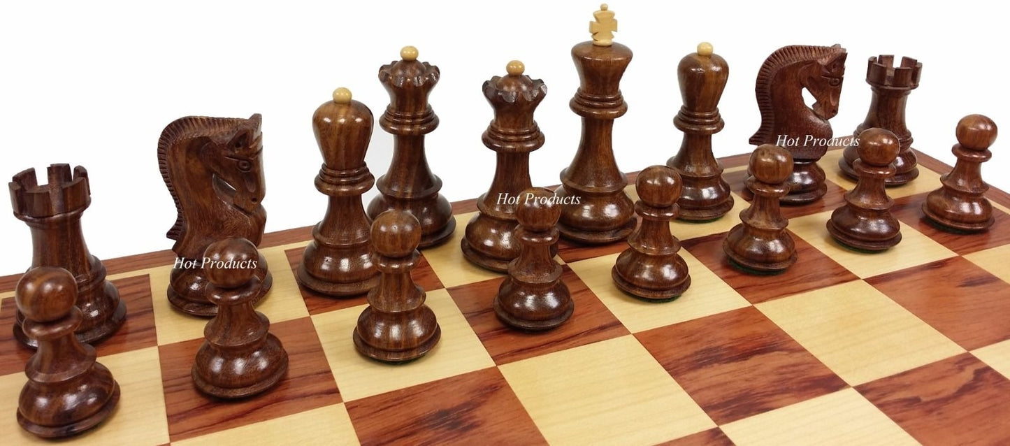4 Queens Acacia Opposite Tops 3 3/4" Kg Staunton Wood Chess Set 17" Padauk Bd