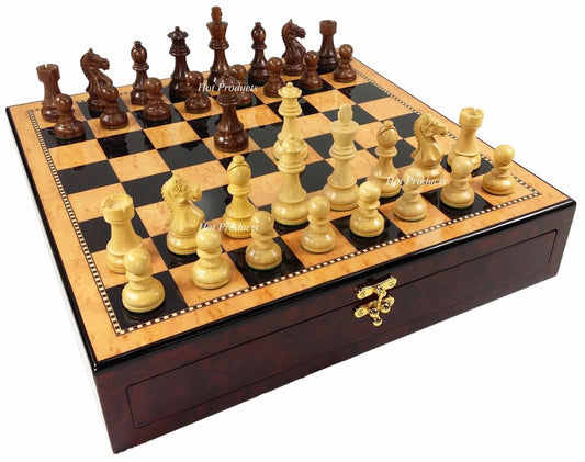 4 Q Acacia Supreme Knight Staunton Wood Chess Set 17" Walnut Color Storage Board