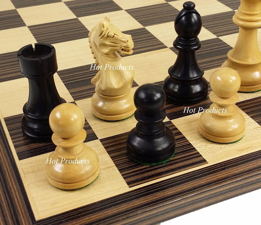 4 QN BLACK Supreme Knight 3 3/4 King Staunton Wood Chess Set 17 1/4" Ebony Board