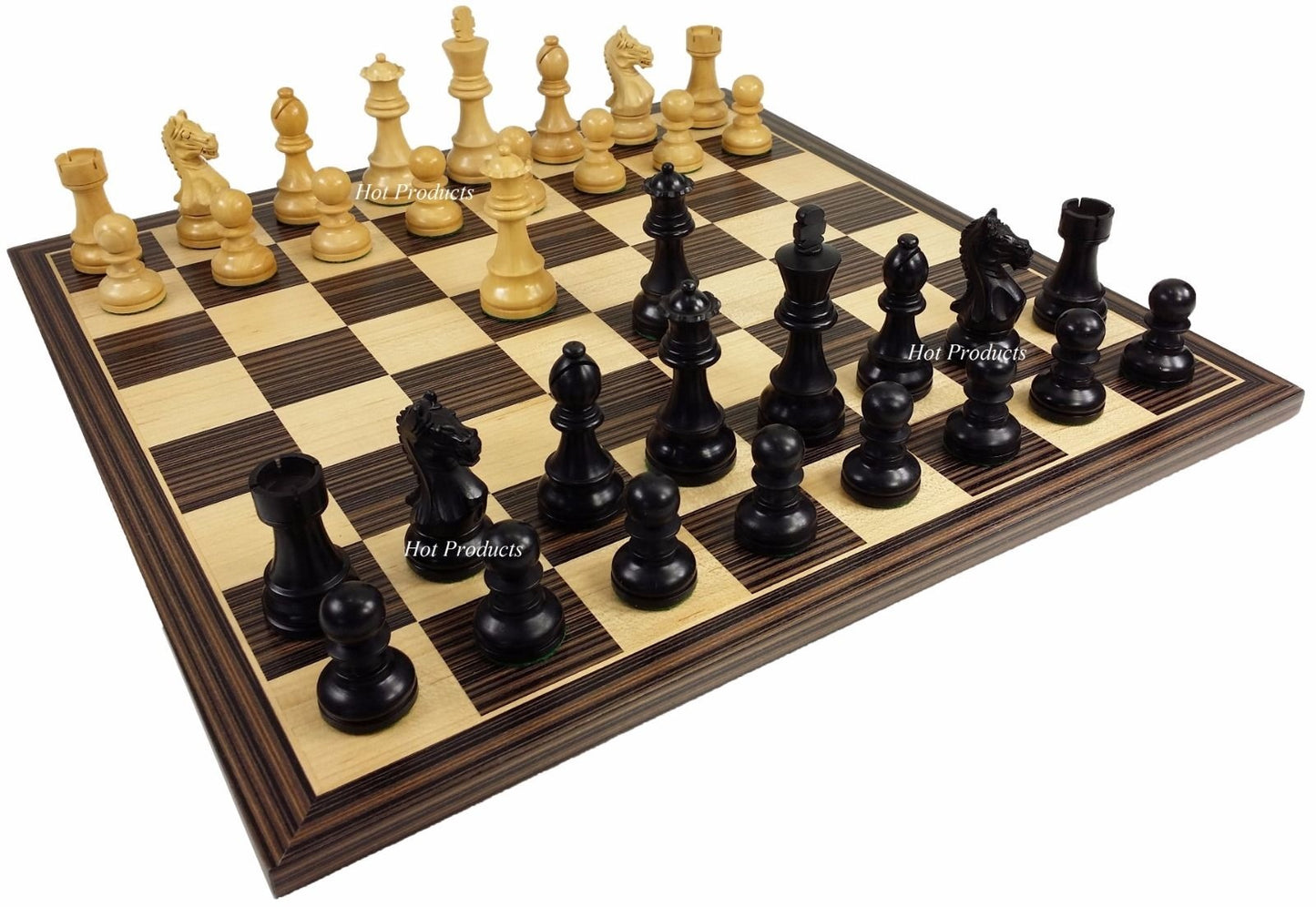 4 QN BLACK Supreme Knight 3 3/4 King Staunton Wood Chess Set 17 1/4" Ebony Board