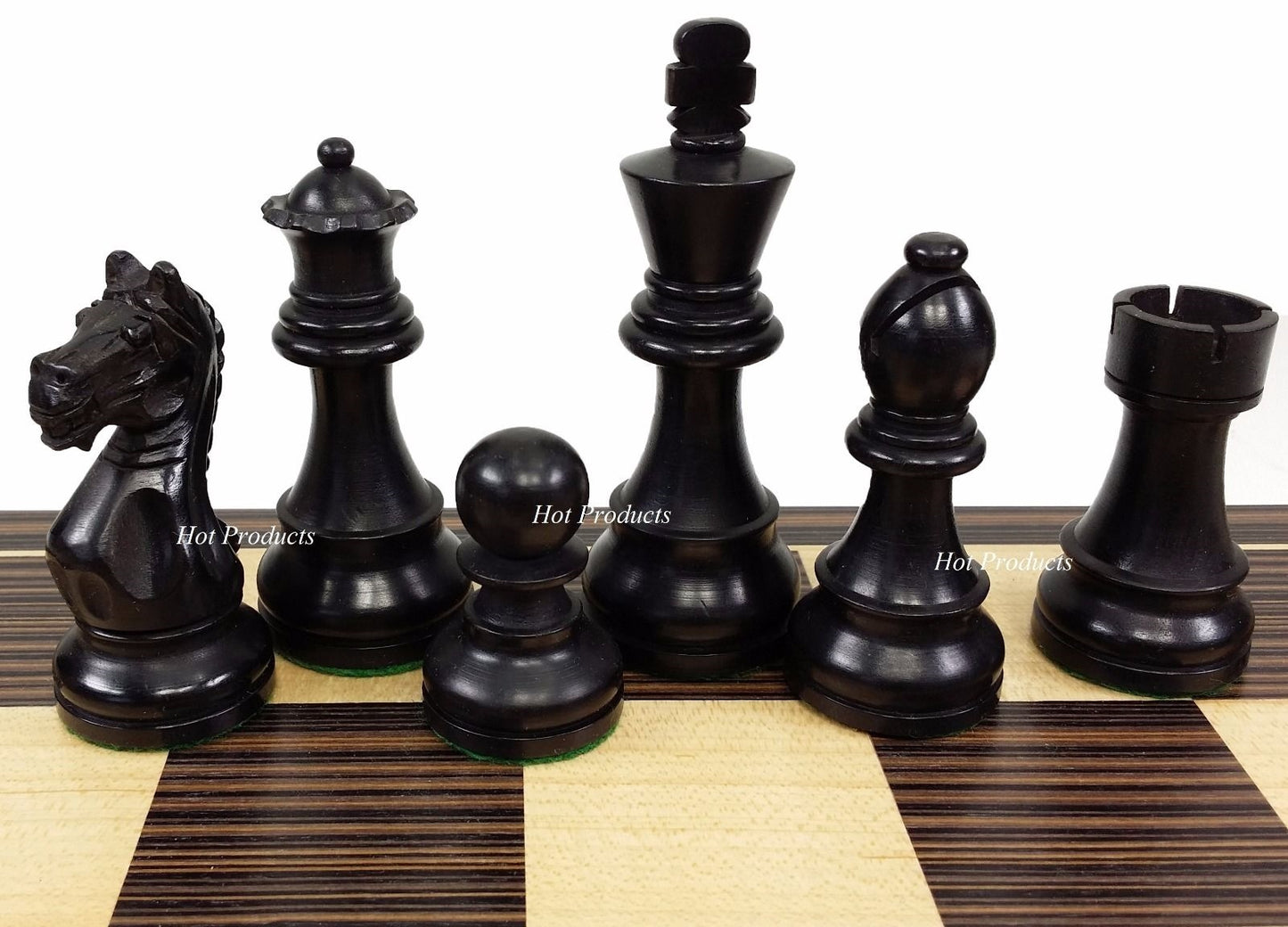 4 QN BLACK Supreme Knight 3 3/4 King Staunton Wood Chess Set 17 1/4" Ebony Board