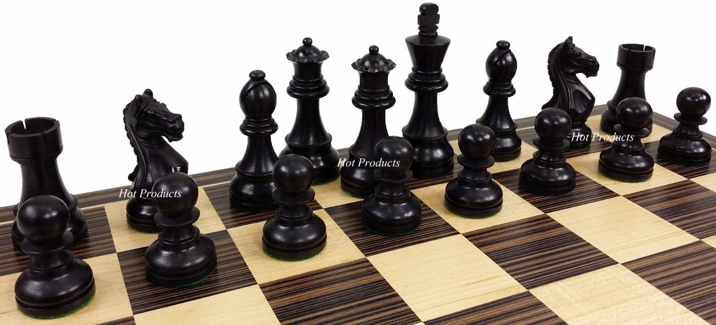 4 QN BLACK Supreme Knight 3 3/4 King Staunton Wood Chess Set 17 1/4" Ebony Board