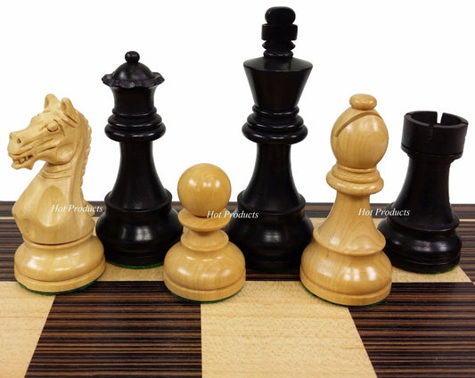 4 QUEENS BLACK Supreme Knight 3 3/4" King Staunton Wood Chess Men Set -NO BOARD