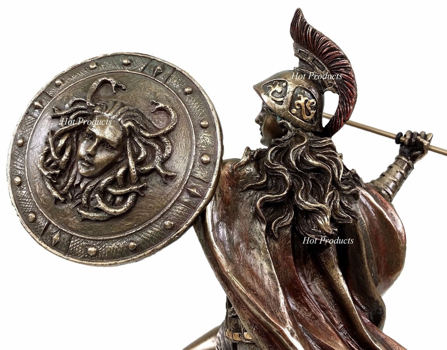 ATHENA Goddess of War Throwing Javelin Greek Mythology Owl Statue Bronze Finish