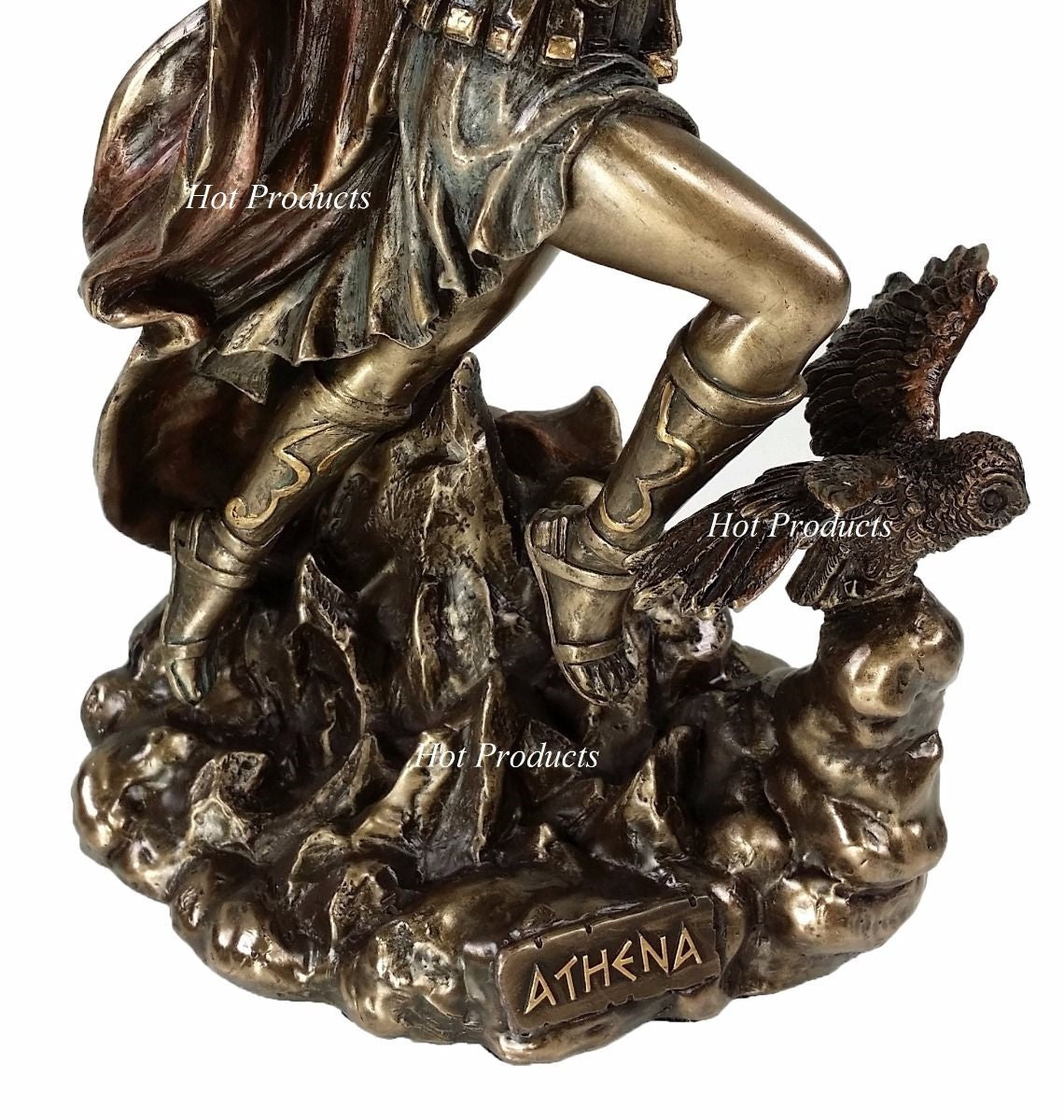 ATHENA Goddess of War Throwing Javelin Greek Mythology Owl Statue Bronze Finish