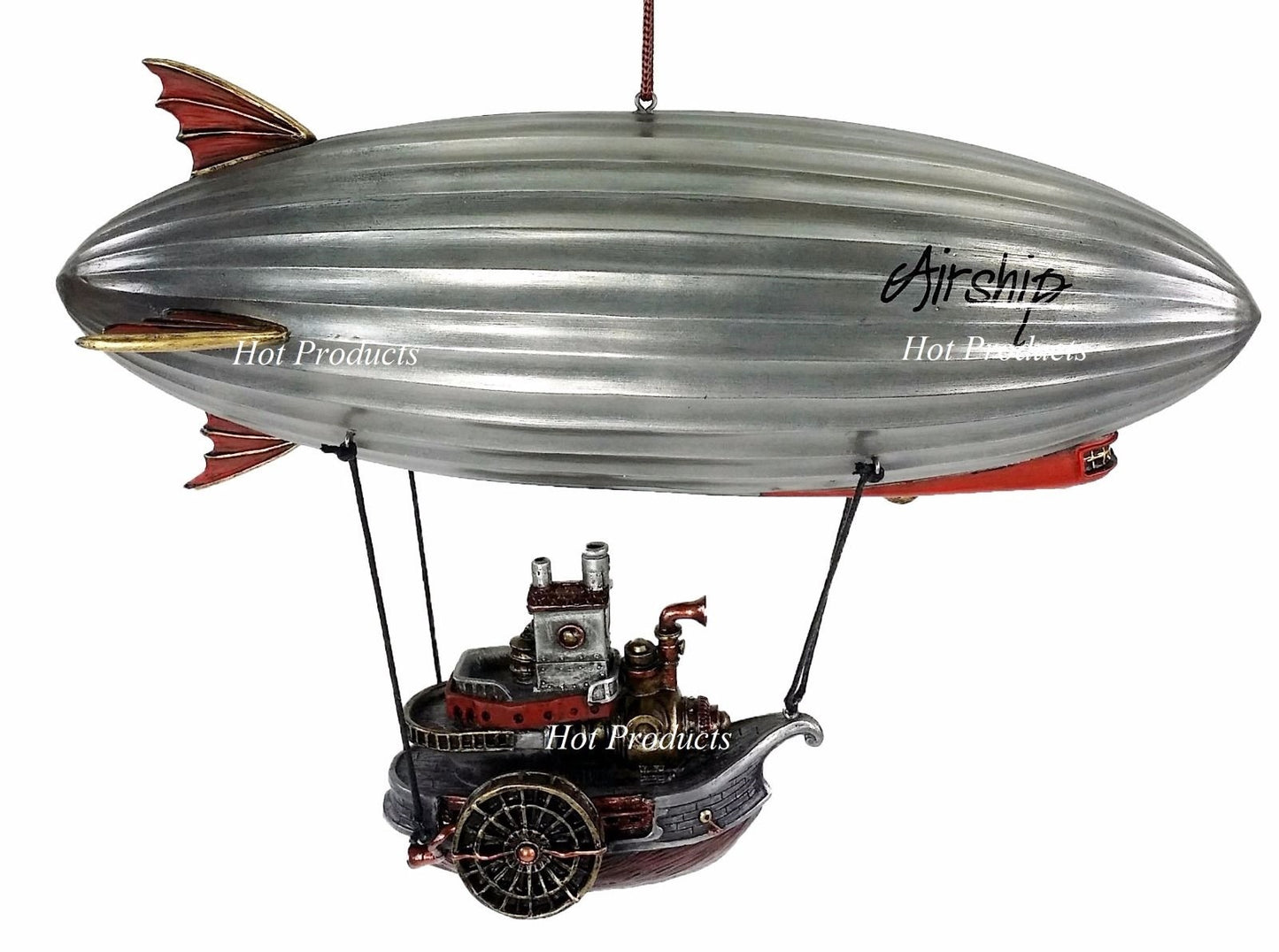 11" Steampunk Zeppelin Airship Blimp With Hanging Steam Paddle Boat Statue