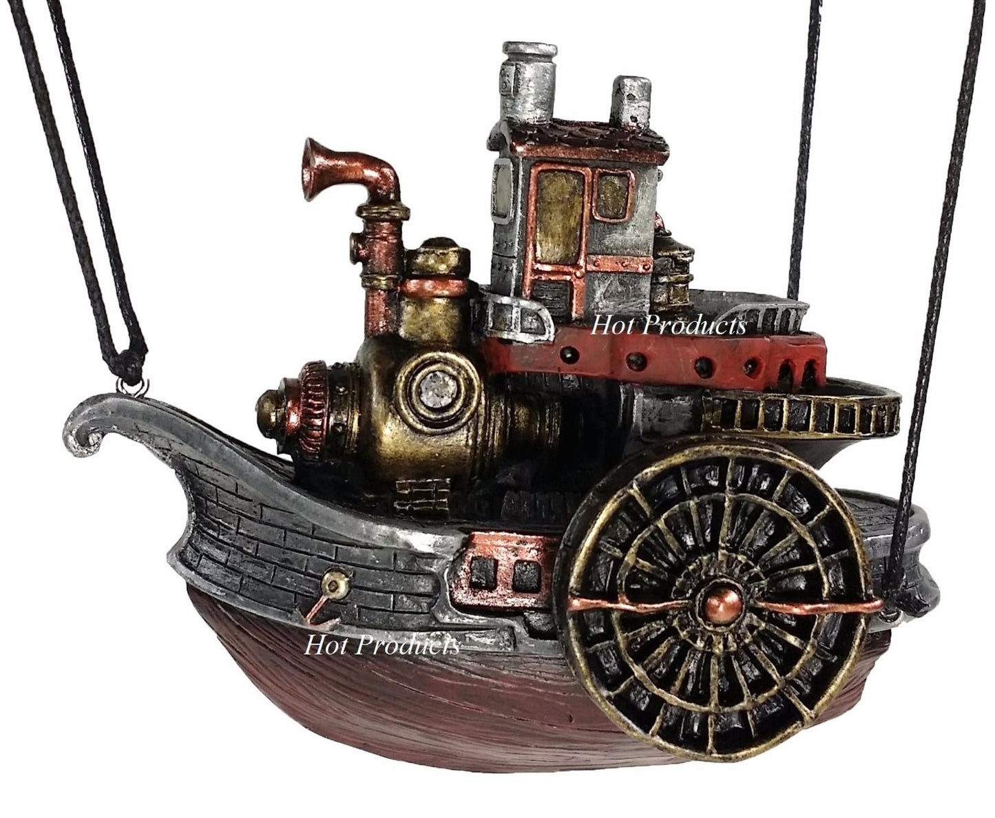 11" Steampunk Zeppelin Airship Blimp With Hanging Steam Paddle Boat Statue