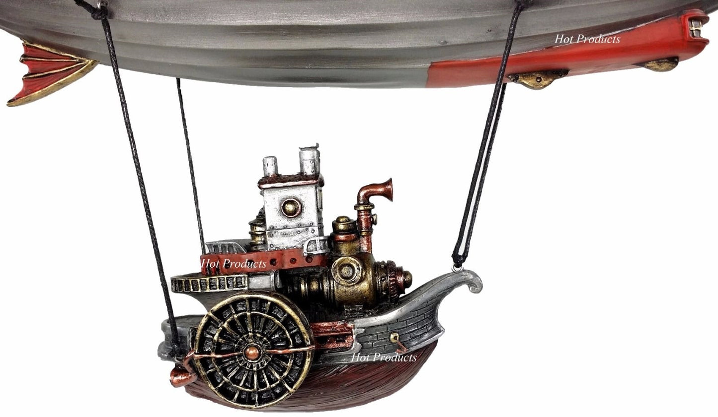 11" Steampunk Zeppelin Airship Blimp With Hanging Steam Paddle Boat Statue