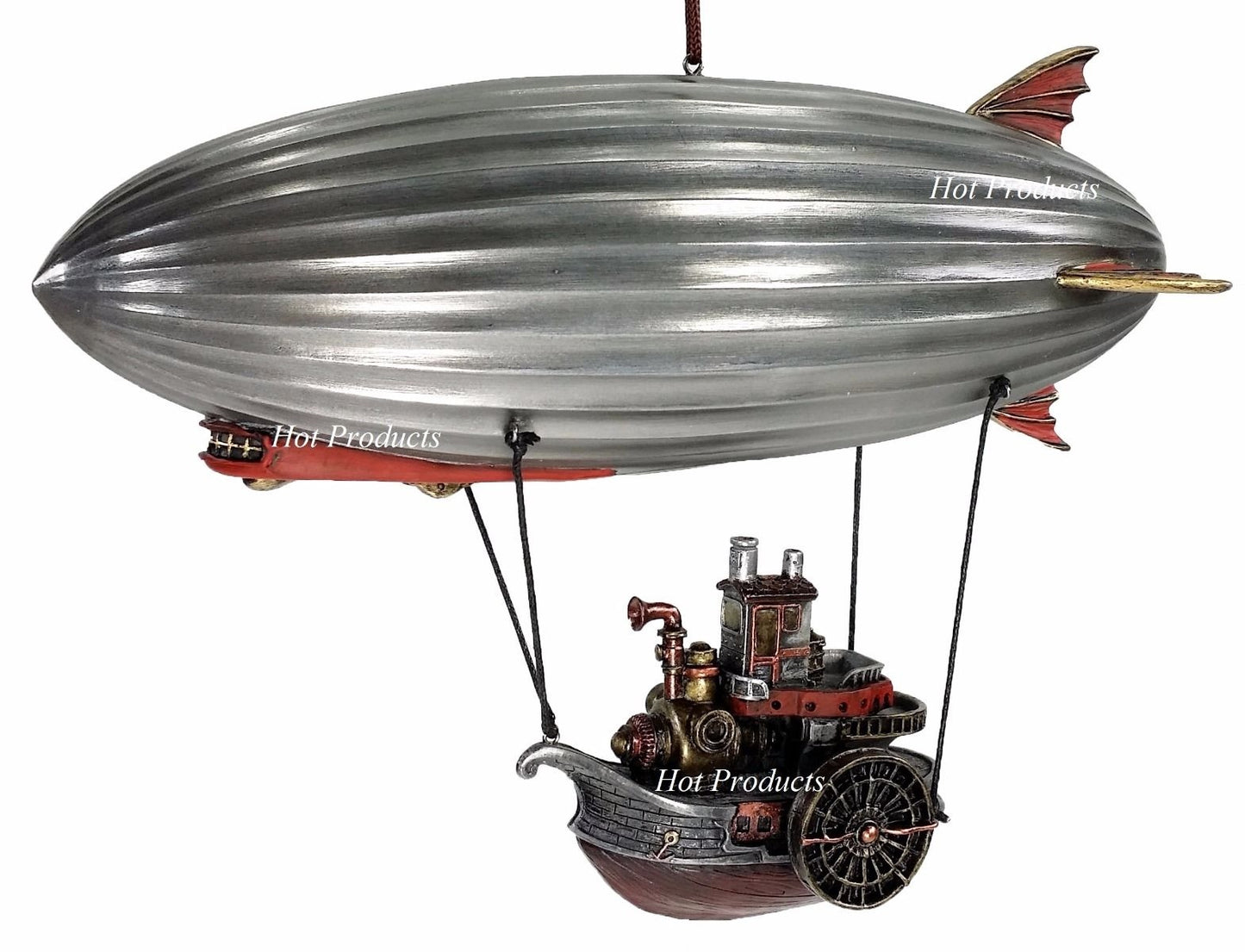 11" Steampunk Zeppelin Airship Blimp With Hanging Steam Paddle Boat Statue